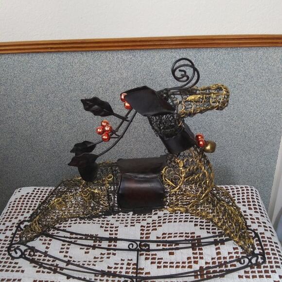Curly Metal Wire Rocking Reindeer Christmas Winter Holiday Decor Jingle Bells - Picture 1 of 10
